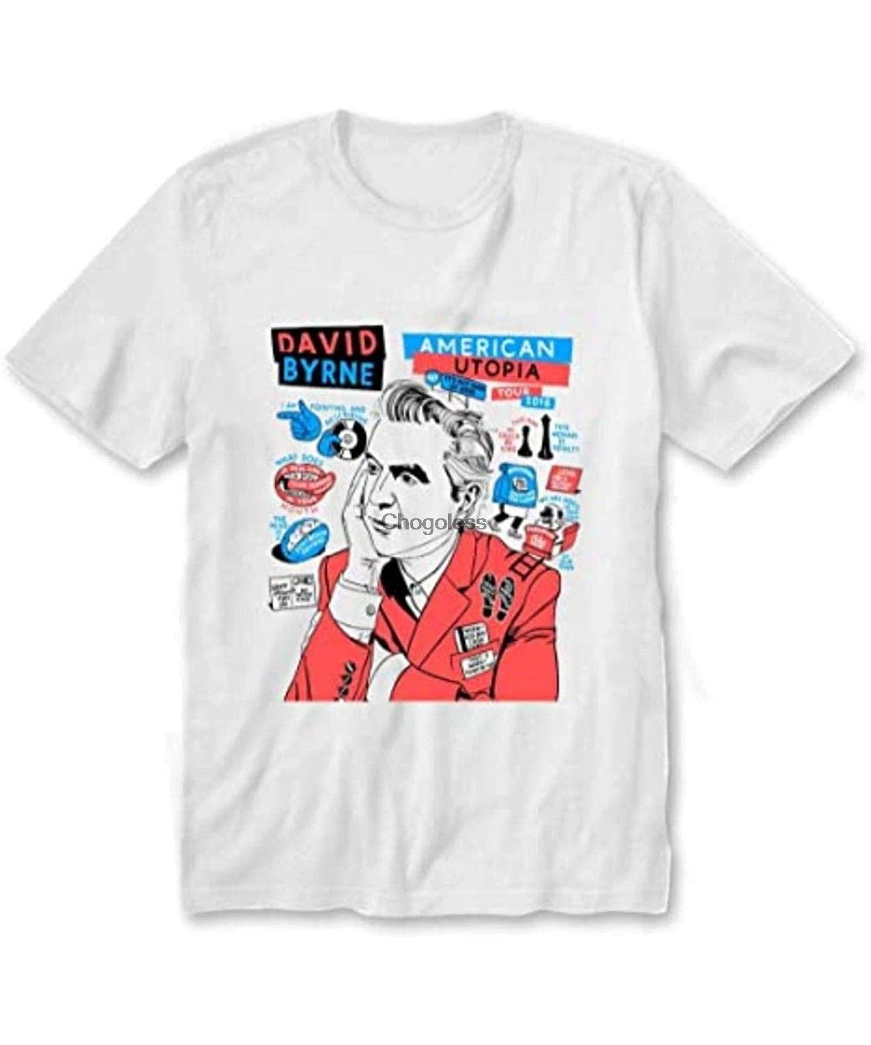 Топ-арт American Utopia David Byrne Tour 2018 8-dmn-футболка белая (2) | Мужская одежда