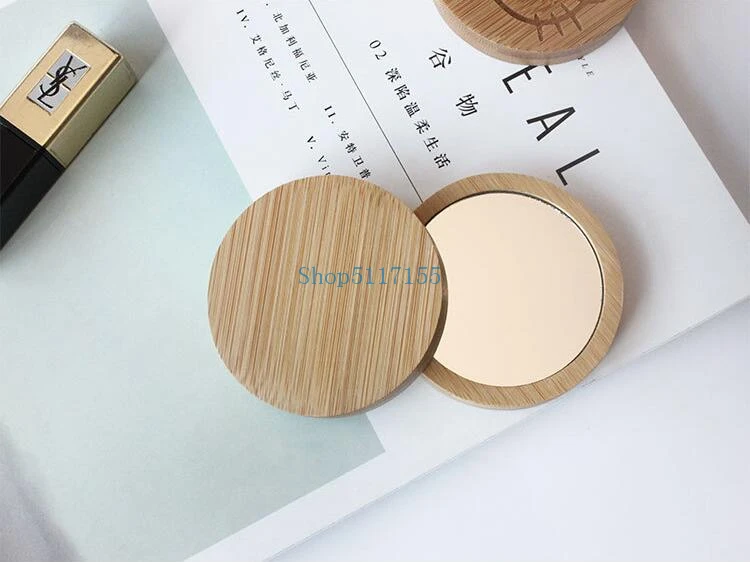 

100pcs bamboo Cosmetic Mirror Round Portable Mirror Elm makeup mirror Student portable makeup small princess mirror