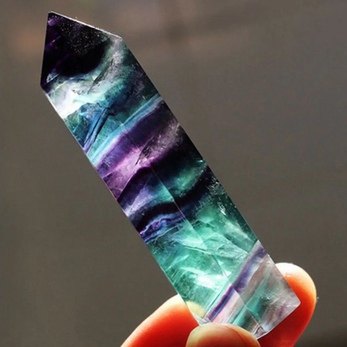 

3-8.5cm Natural Fluorite Crystal Colorful Striped Quartz Crystal Stone Point Healing Energy Hexagonal Wand Treatment Stones