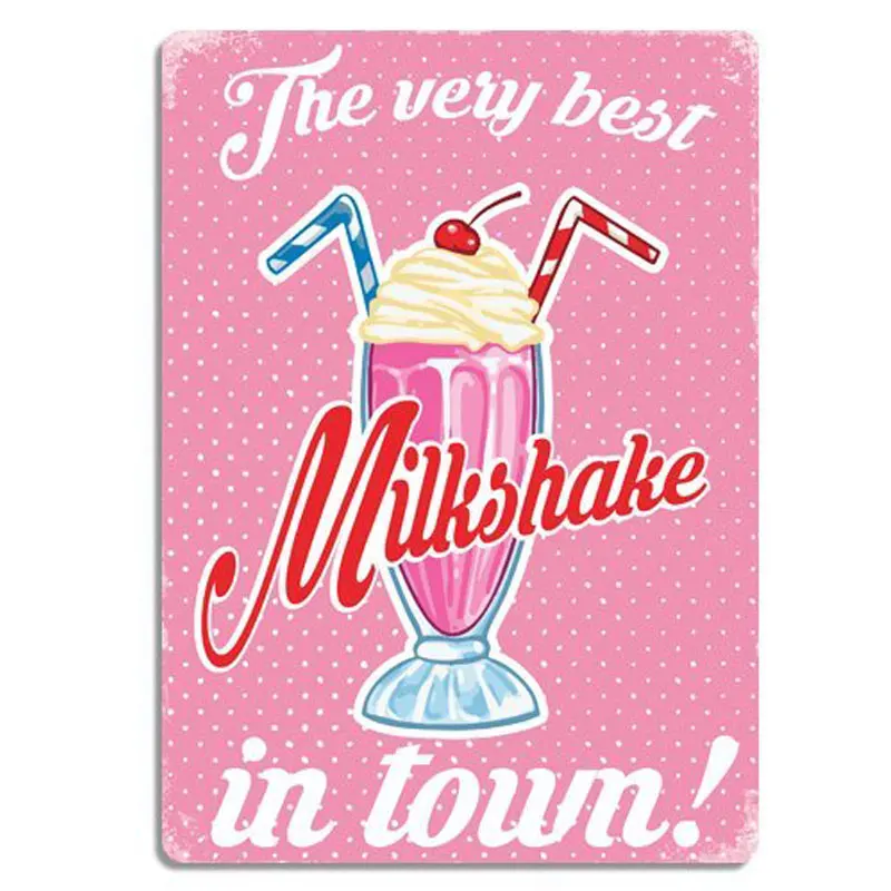 

Custom Best Milkshake in town Pink Metal Signs Vintage Retro Wall Plaque Shabby Chic Tin Sings Plate Home Decor Wall Art