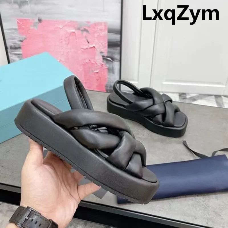 

Женские сандалии из мягкой кожи, женские туфли на платформе с открытым носком, женские сандалии с плетением из губчатой ткани, лето 2021