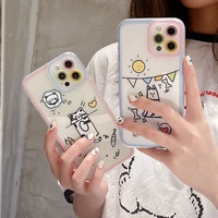 cute cartoon animal cat dog clear phone case for iphone 12 mini 11 pro max x xs xr 7 8 plus funny couple transparent soft cover
