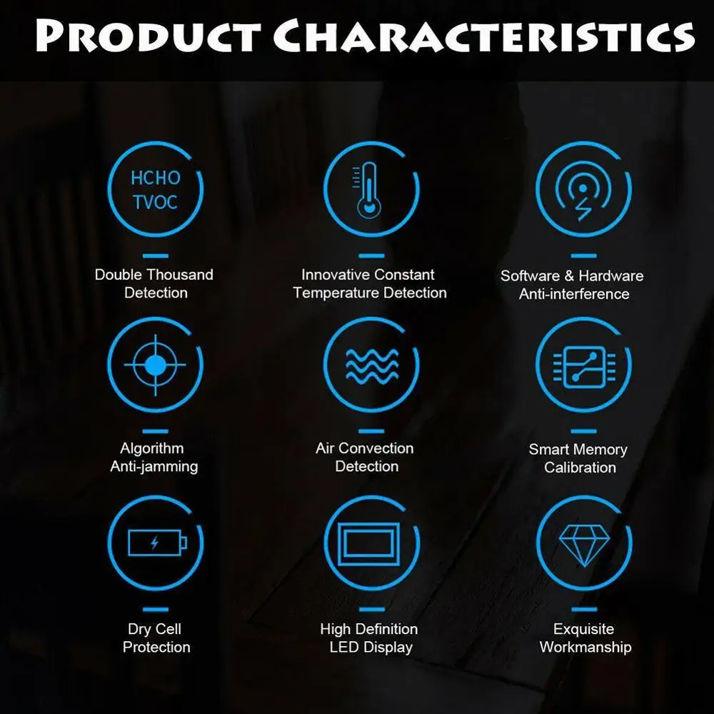 

Air Quality Monitor Hcho Tvoc Pm2.5 Pm10 Formaldehyde Co Led Display Home Home 3d Detector Digital Tester Accurate Test Mon S8G5