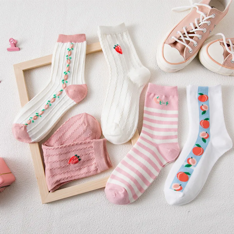 

Fruit Socks Female Kawaii Japanese Spring And Autumn Summer Thin Section Ins Tide Korean Cotton Student Cartoon Stockings Girl