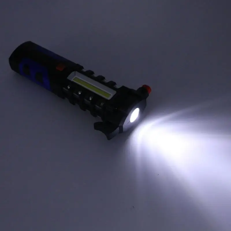 

New 2 In 1 Magnetic LED Flashlight COB Torch Emergency Hammer Window Breaker Safety Escape Rescue Escape Tool