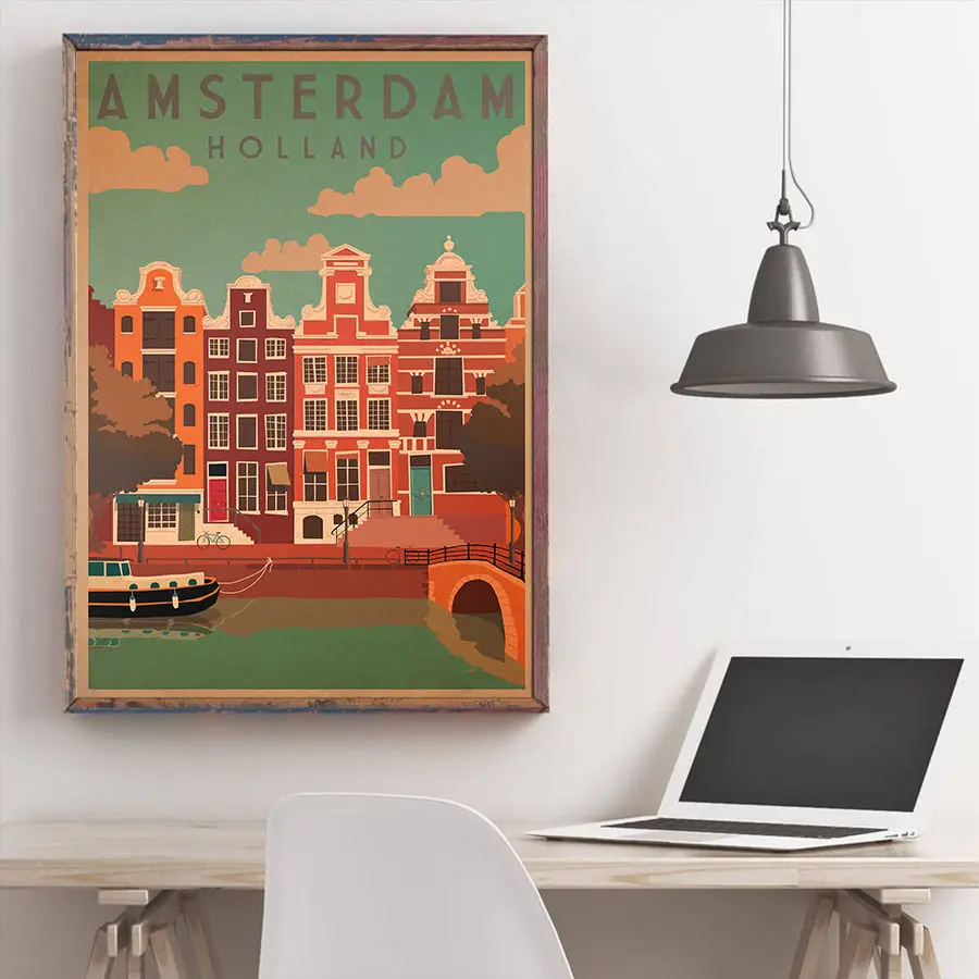 Нидерландский плакат ветряная мельница архитектурная картина крафт-бумага