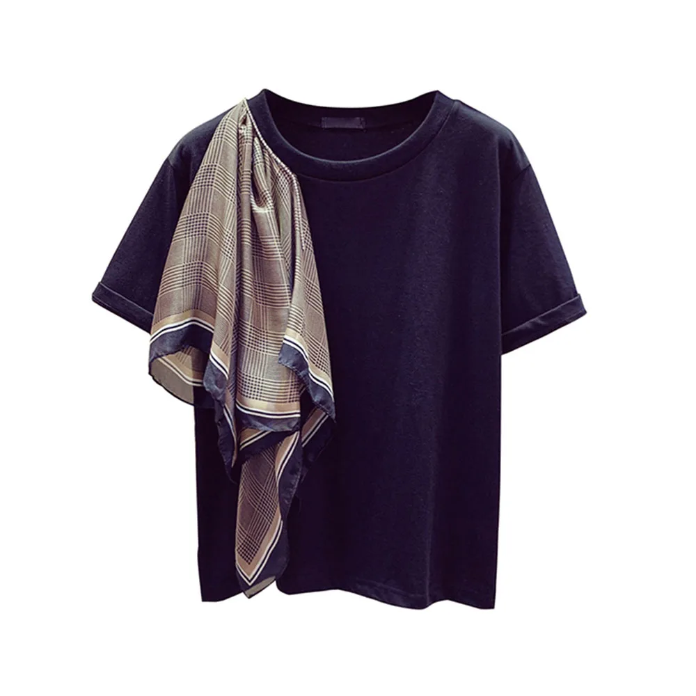 Футболка женская Асимметричная с оборками топ в Корейском стиле круглым вырезом