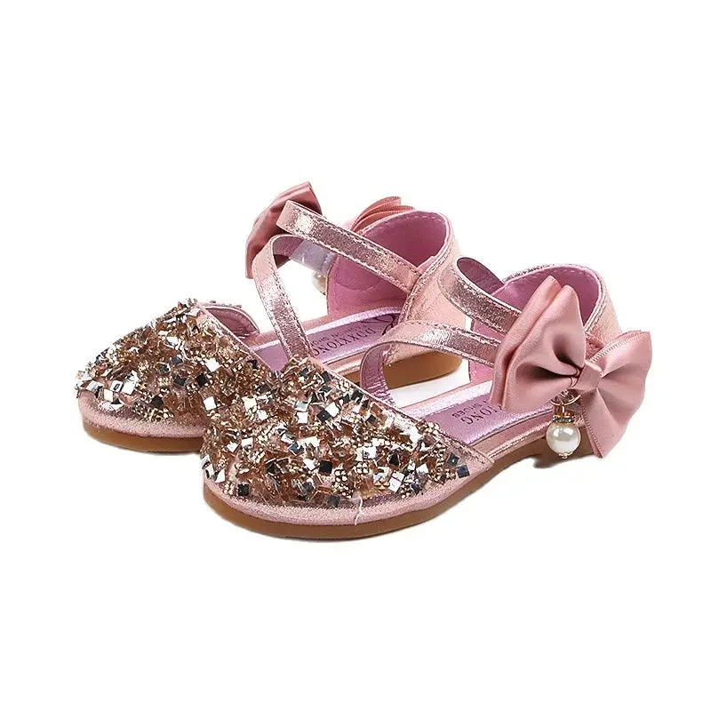 

Сандалии для девочек, обувь принцессы, детская кожаная обувь, Новинка весна-лето 2021, обувь с блестками, танцевальная обувь для маленьких сту...