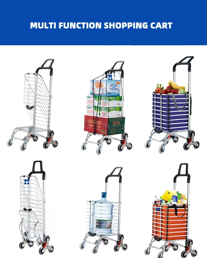 

Shopping Cart Double Handle Climb Stairs Strong Sturdy Light Large Capacity Portable Collapsible Trolley Cart