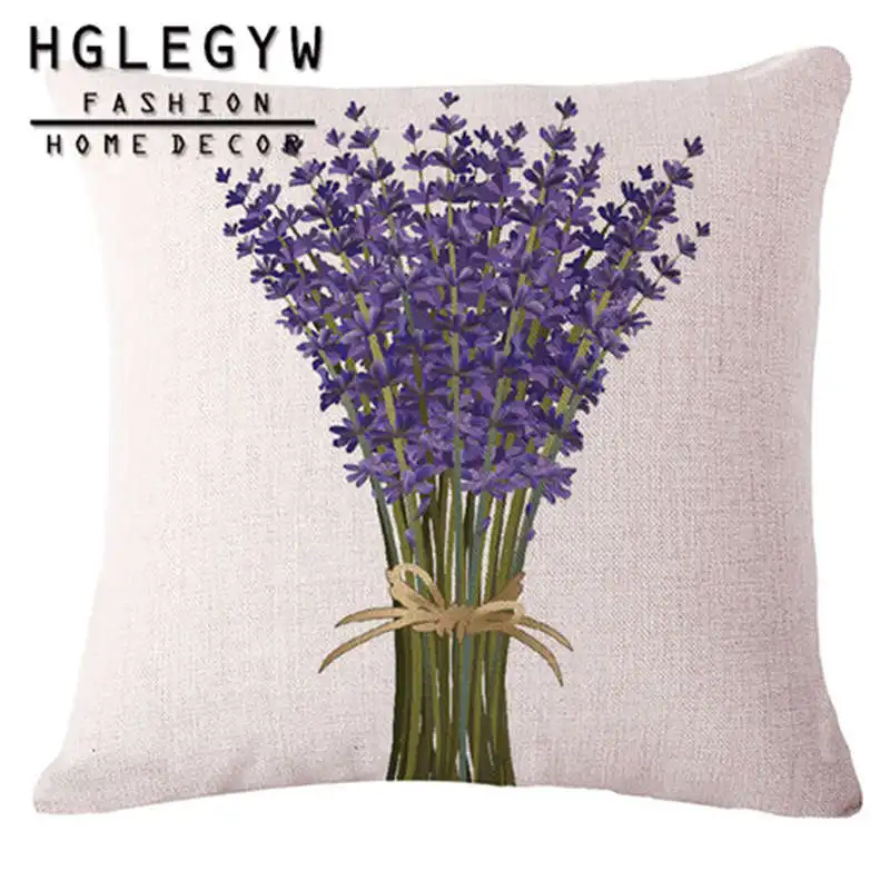 Романтический чехол для подушки с рисунком лаванды наволочки из хлопка и льна