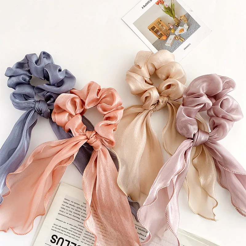 

Fashion Satin Ribbon Headband Bow Hair Scrunchies Girls Hair Ties Elastic Hair Bands Ponytail Holder Hair Accessories For Women