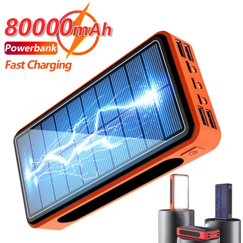

Large Capacity 80000mAh Solar PowerBank with 4USB Port LED Light Power Bank External Battery Fast Charging for Xiaomi IPhone