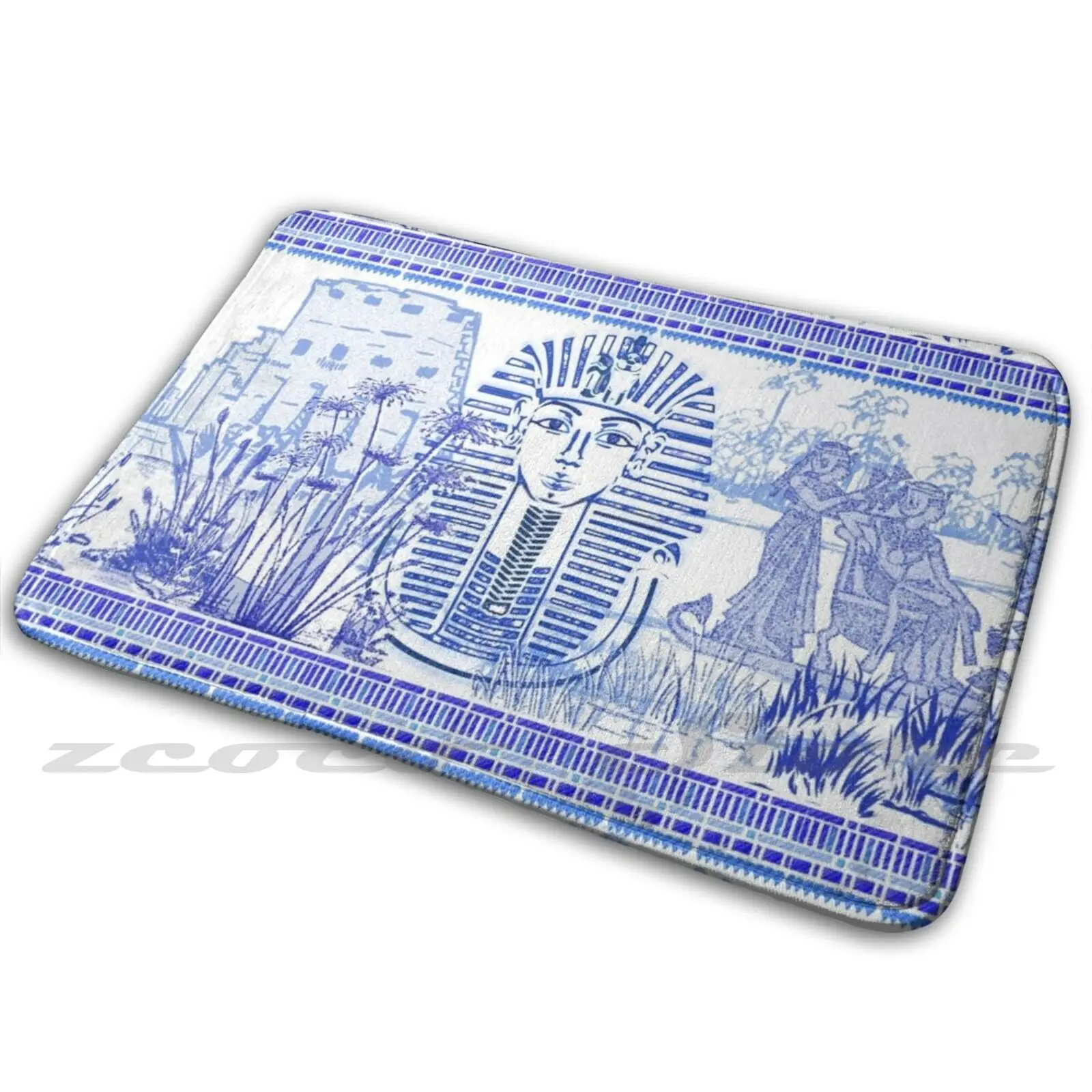 Египетский коврик синего и белого цвета для двери не скользит впитывает влагу Spode
