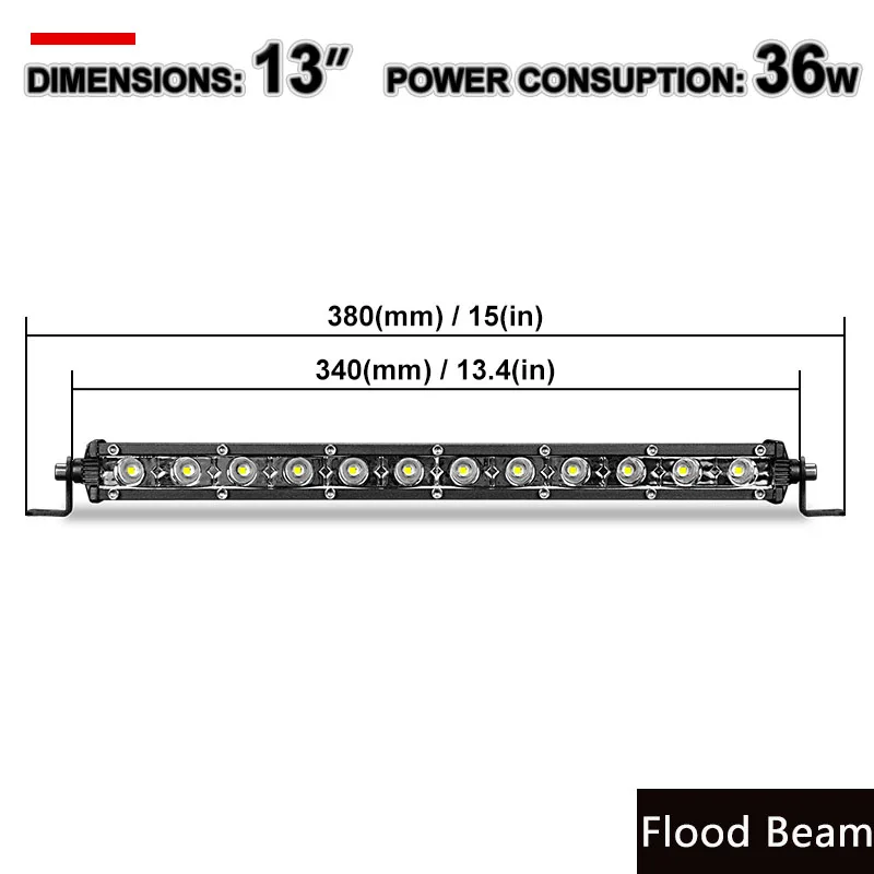 13 inch Flood Beam 18 Вт, 36 Вт, 54 Вт, автомобильный рабочий светильник, бар, точечный светильник, поисковый светильник, Светодиодная панель для Jeep Boats ATV UTV SUV 4 Runner 4x4 Truck Offroad Driving 7~ 20" - Цвет: 13 inch Flood Beam
