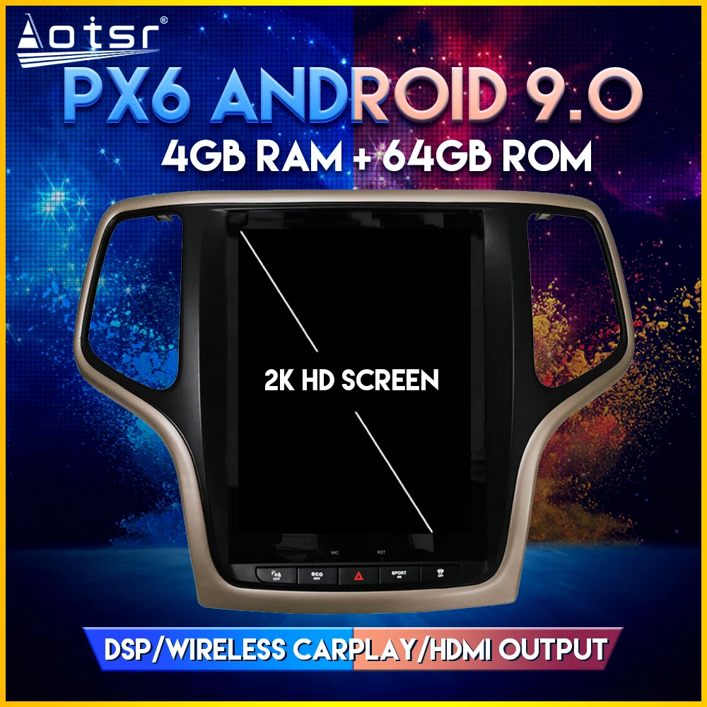 

Автомобильный GPS радио для Jeep Grand Cherokee 2014-2018 Android 9,0 Tesla стиль вертикальный экран GPS навигация плеер DSP CARPLAY