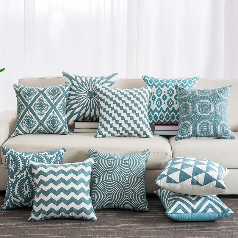 Синяя серия наволочек на подушку с вышивкой хлопчатобумажная ткань