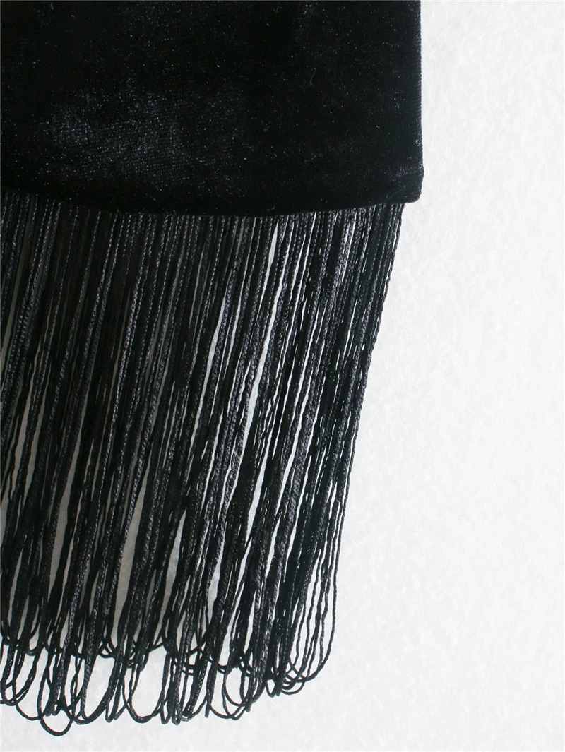 

KRSB ZA 2021 Summer Women's Black Fringed Waist Mini Skirt Chic Design Sexy Draped Lace Short Skirt Sexy Zipper Sexy Style