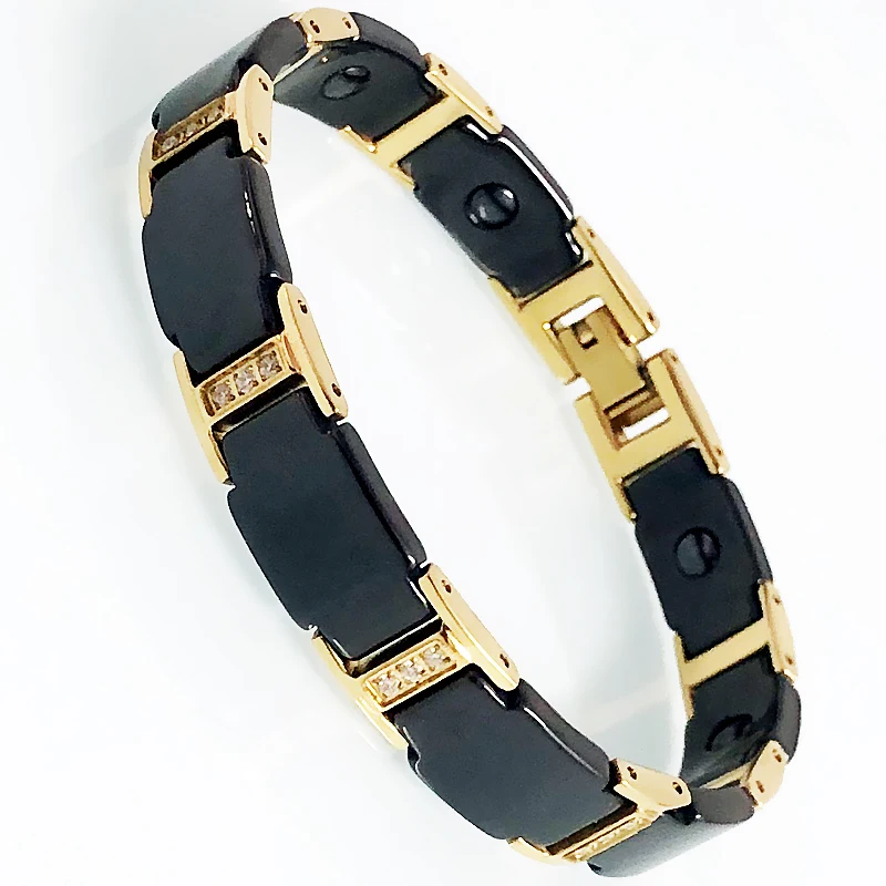 Черный керамический браслет-цепочка для мужчин и женщин Позолоченные магнитные