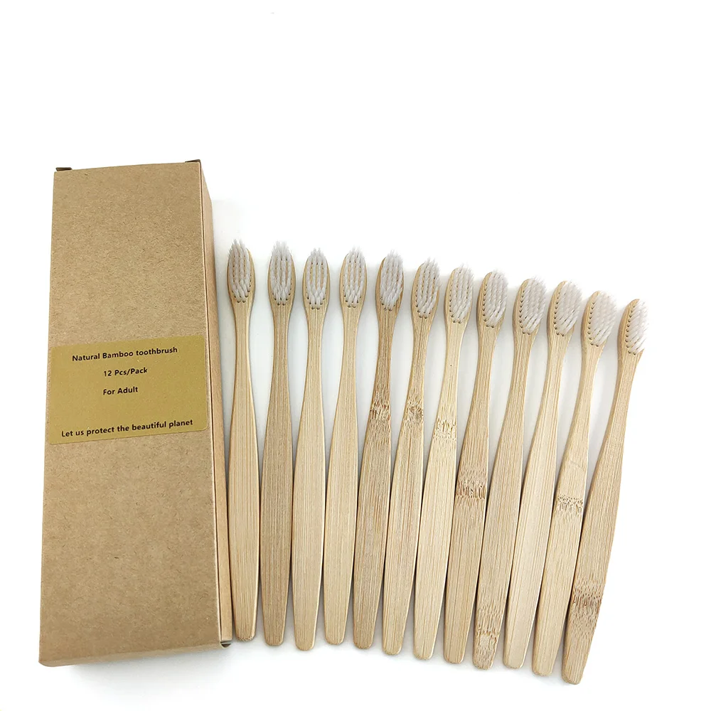 12 pcs Soft Toothbrush Bamboo Wood toothbrush Novelty soft-bristle Capitellum Fibre Wooden Handle | Красота и здоровье