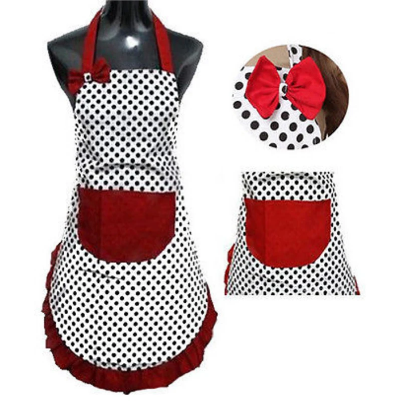 New Cute Bib Apron Dress Vintage Kitchen Women Bowknot with Pocket Gift | Aprons