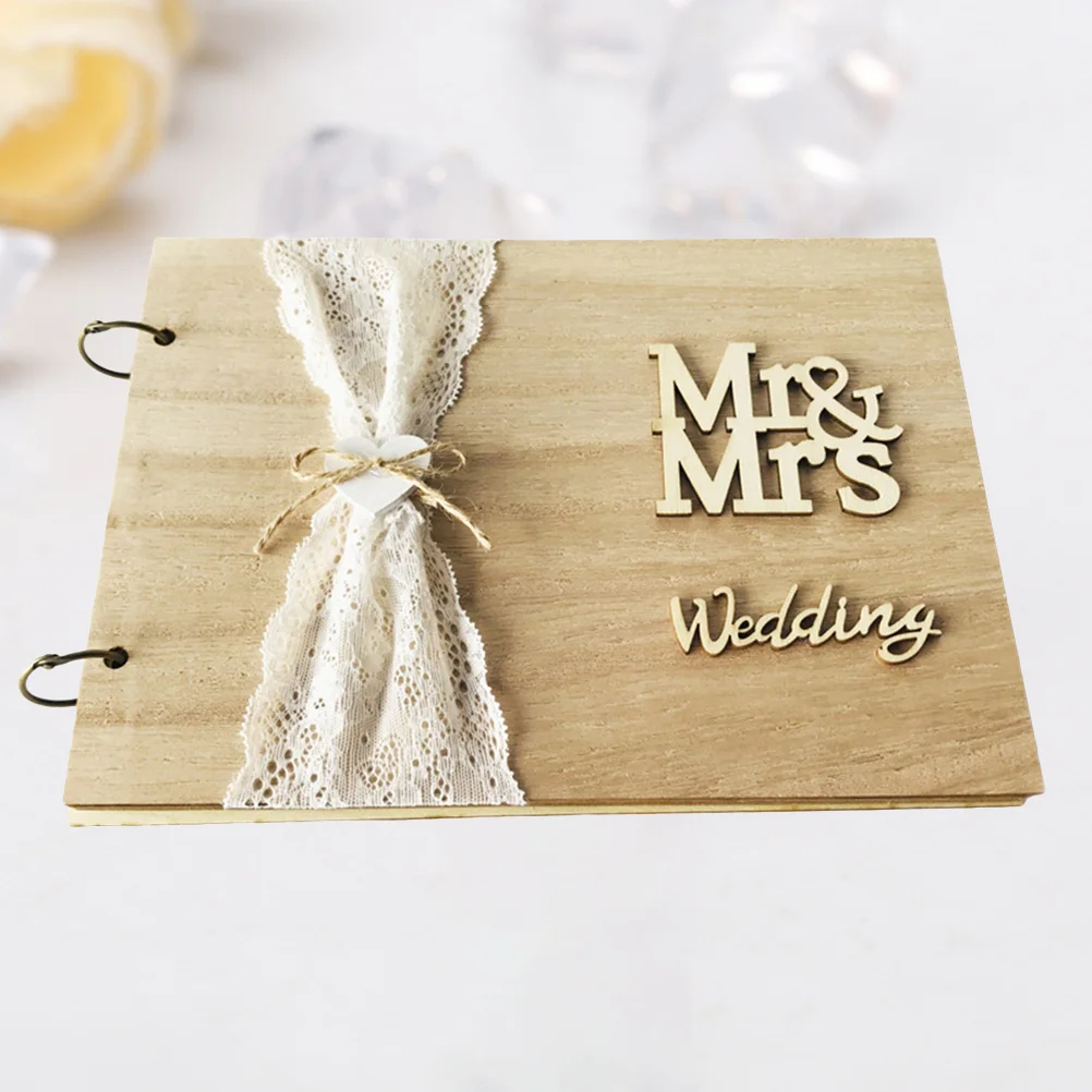 

1Pc 30 Pages Retro Wooden Guest Book DIY Guest Sign-in Book Message Book Guestbook Gift for Engagement Wedding Ceremony