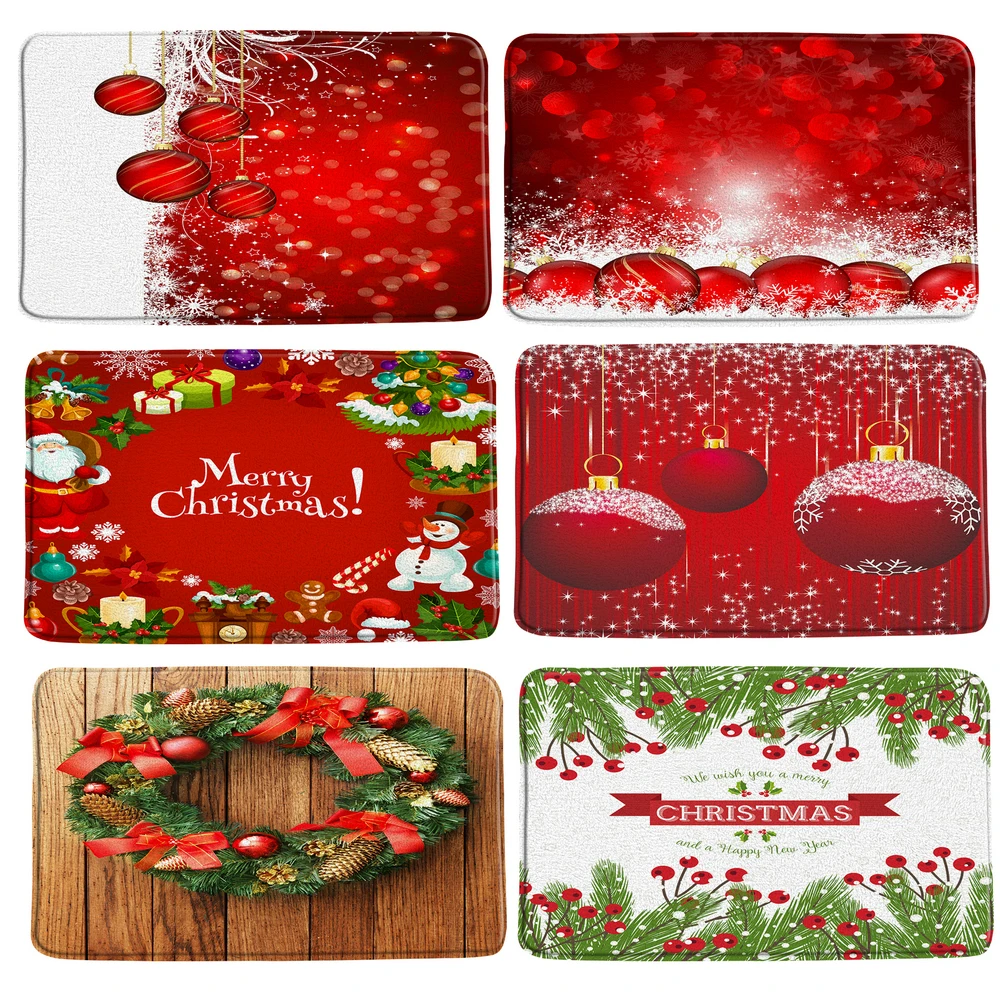 

2021 Christmas New Year Mat Santa Claus Doormat Merry Christmas Decor Xmas Floor Non-slip Mat Red Snowflake Christmas Doormat