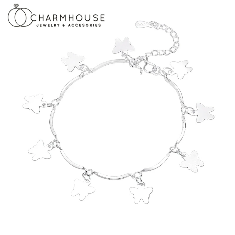 

Pure Silver Charm Bracelets For Women Butterfly Bracelet & Bangles Bamboo Chain Wristband Pulseira Femme Wedding Jewelry Bijoux