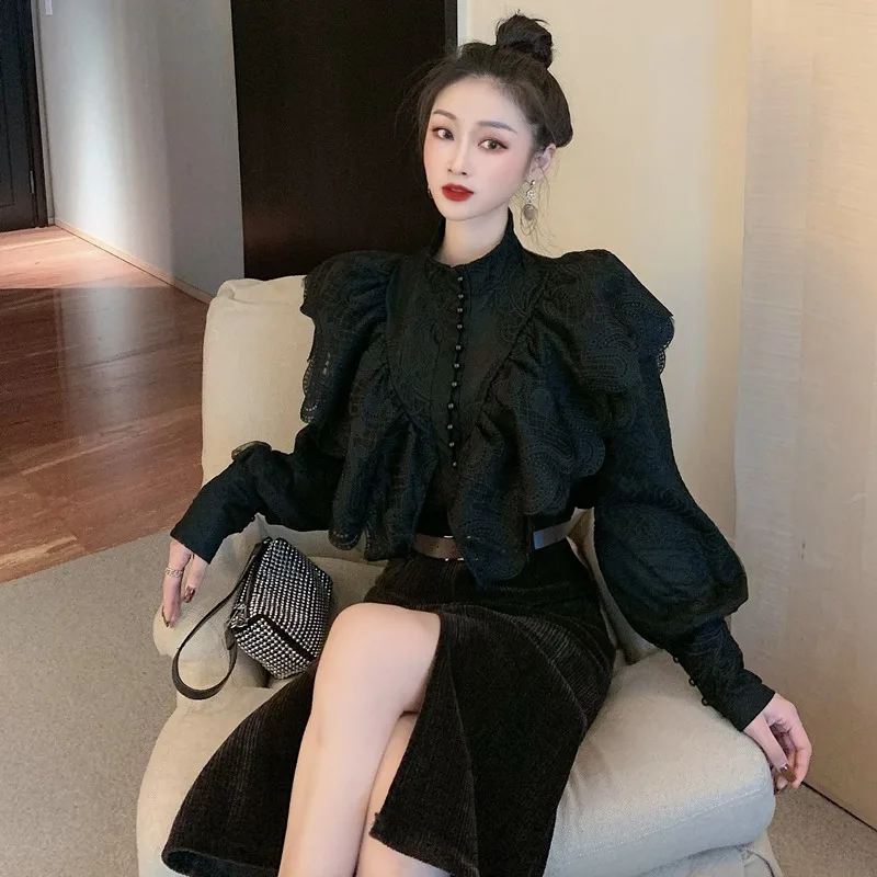 

Шелковая верхняя одежда без подкладки, дизайнерская рубашка с рукавами-фонариками и юбка с высокой талией, модные костюмы, платье