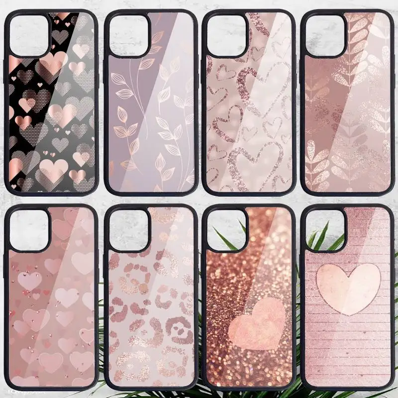 Gold Rose Love heart Phone Cases PC for iPhone 11 12 pro XS MAX 8 7 6 6S Plus X 5S SE 2020 XR