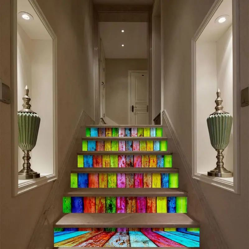 6 шт./компл. 3D Имитация деревянной доски лестницы подъемник напольная наклейка