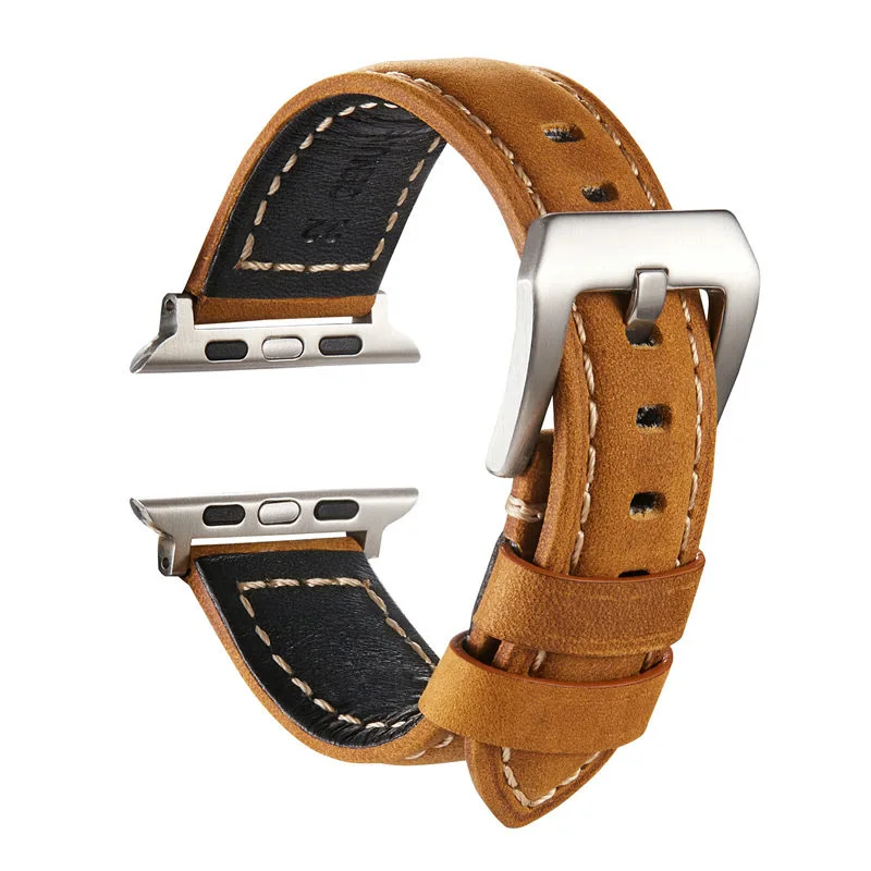 

Male Crazy Horse Leather Watchband For Apple Watch Series SE/6/5/4/3 Bracelet 38mm 42mm Handmade Strap for iwatch 44mm 40mm