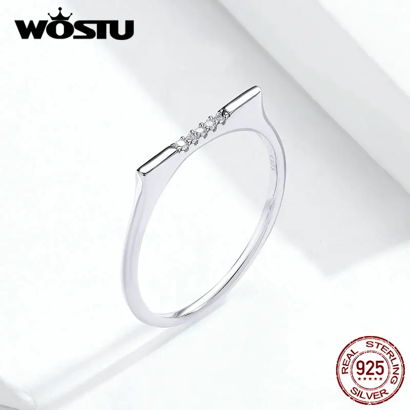WOSTU, подлинное 925 пробы, Серебряное длинное кольцо, циркониевое кольцо на палец, минималистичное обручальное кольцо для женщин, изысканное ювелирное изделие, подарки CQR564