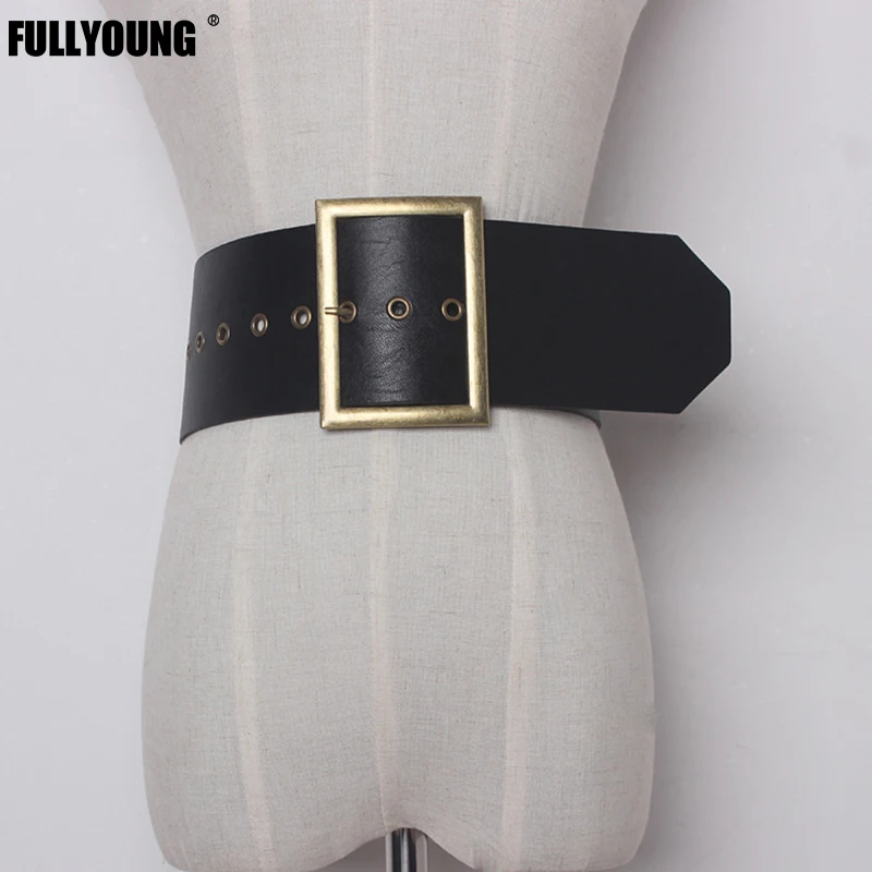 

Fullyoung New Korean version of European and American personality wild pu leather metal square buckle eye wide waist belt