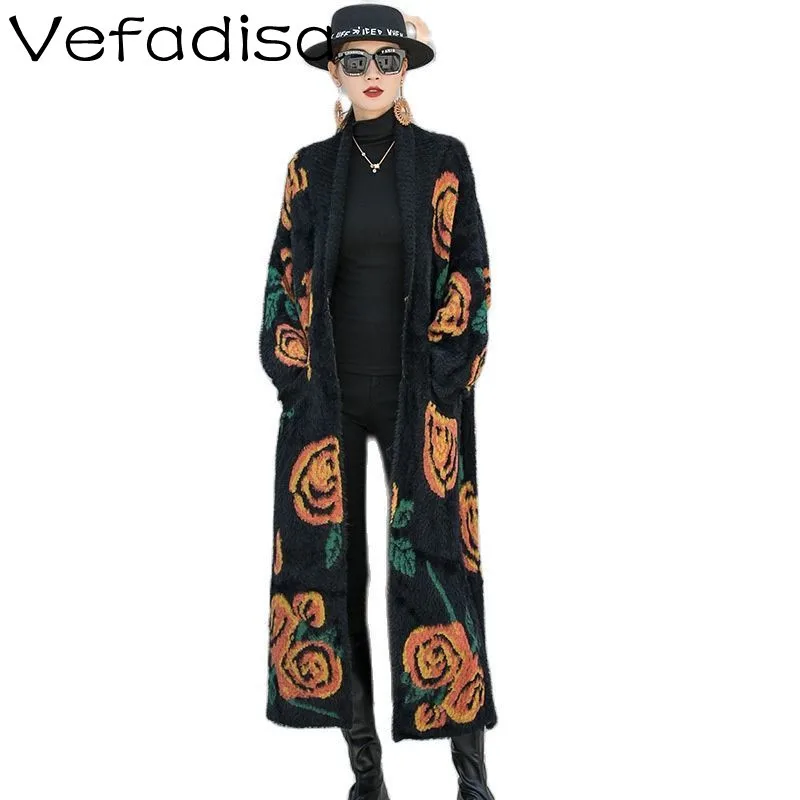 

Vefadisa Fashion Flower Pattern Thick Mink Wool Cardigan Sweater Women 2021 Autumn Winter Loose Knit Sweater Jacket ZWL1264A