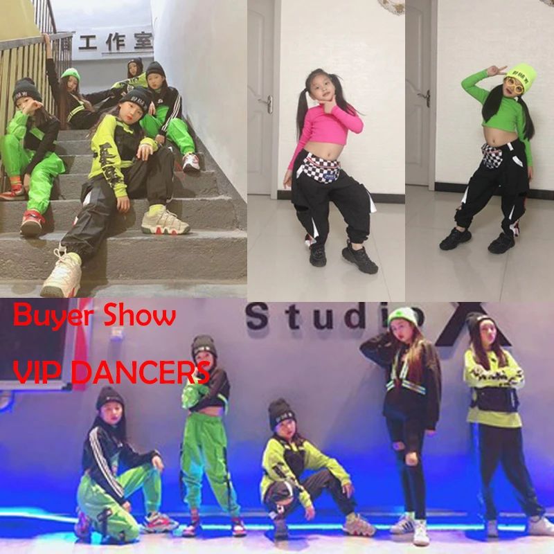 Танцевальные костюмы в стиле хип хоп для девочек розовые и зеленые топы штаны