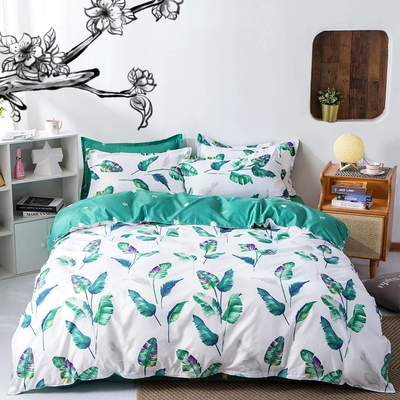 

Nordic Bedding Sets Queen Size Plant Leaf Floral Plaid Stripe Duvet Cover Pillowcase Double King Set Quilt Cover Bed Sheet