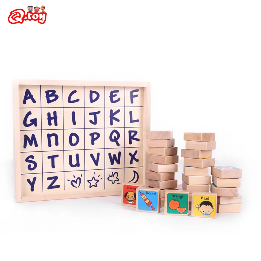 

Children 30pcs Wooden Building Block with Tray Educational Toy Alphabet Letter Preschool Learning Domino for Kids Gift Over 3Y+