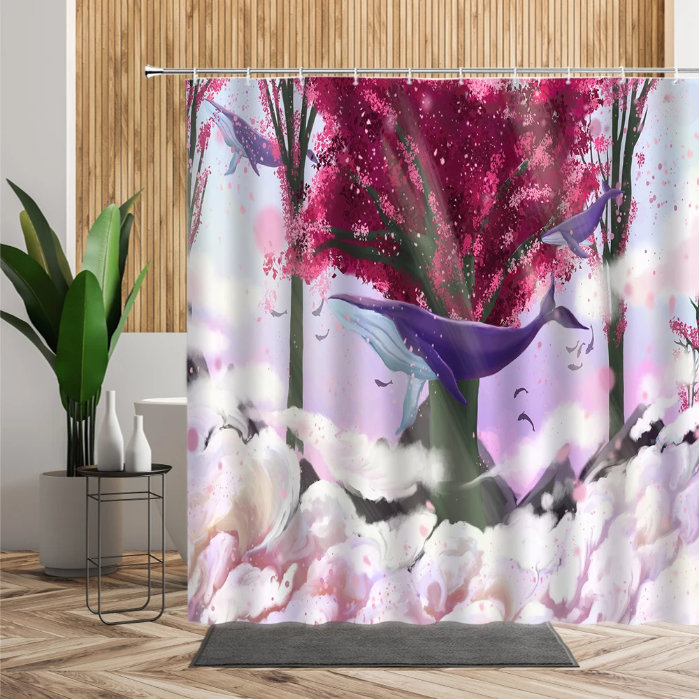 Абстрактное дерево Фиолетовый Кит занавеска для ванной комнаты Креативный
