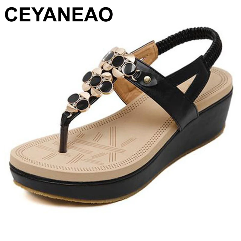 CEYANEAO лето 2019 новые пляжные туфли на танкетке плоской подошве богемные сандалии в