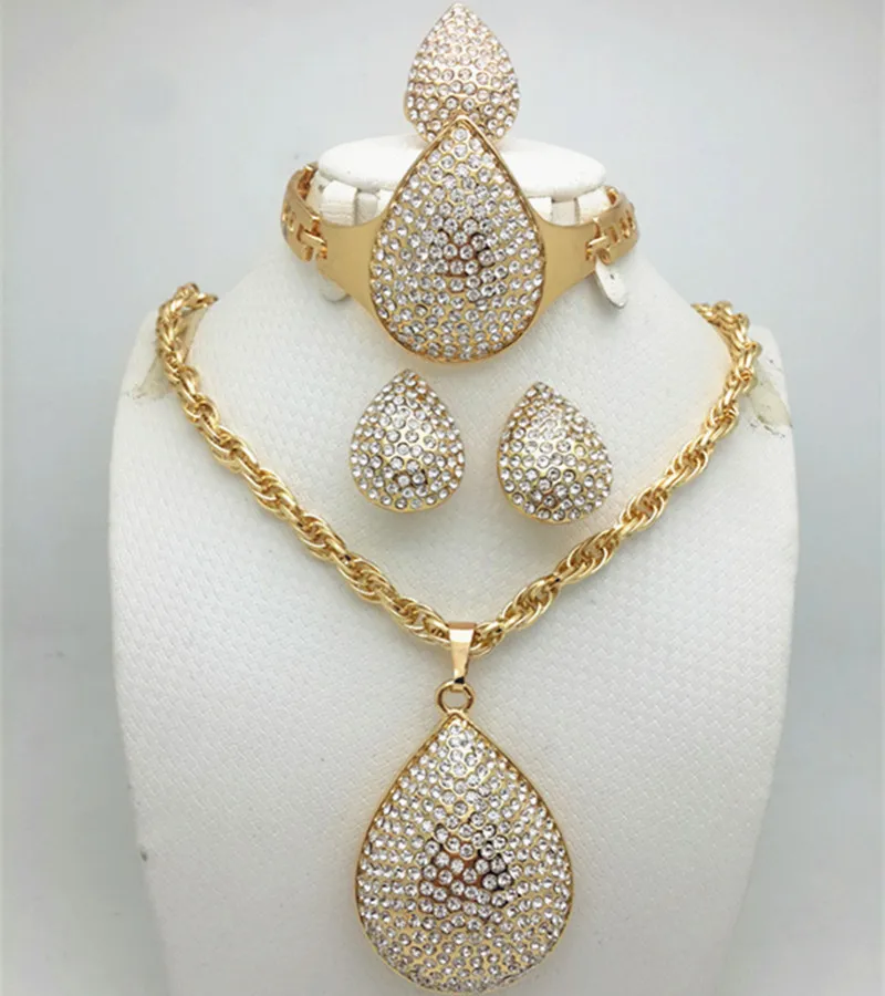 

2020 Brand Jewelry Set Wholesale African Beads Jewelry Set Dubai Gold crystal Jewelry Women Design Bridal Gift Nigerian Wedding