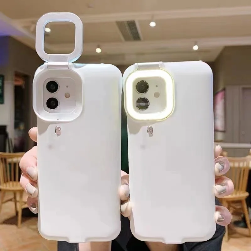 

For iPhone 12 Pro Phone Case led Fill Light Selfie Beauty Ring Flash Stable Case For apple iPhone 11 12 13 14 pro max xr cover