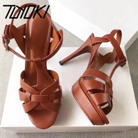 tuyoki summer new real leather sandals women heel 14 cm platform shoes fashion party club women footwear size 34 41