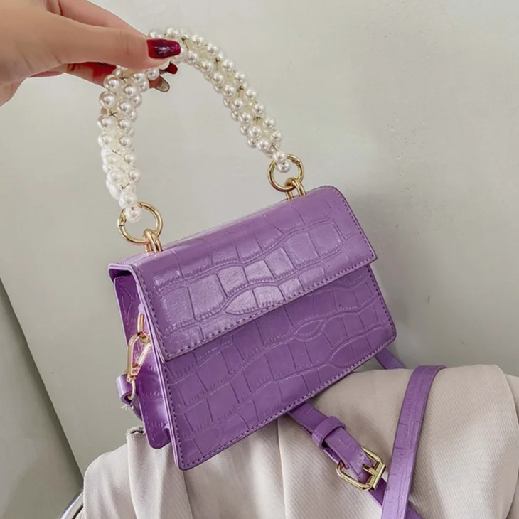 

Новинка Весна 2021, сумка-тоут из искусственной кожи с имитацией под крокодила и жемчугом, женская дизайнерская сумка высокого качества, мале...