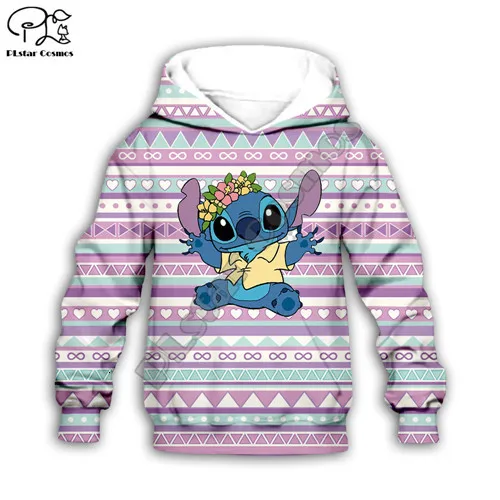 Kids hoodies Одежда для мальчиков и девочек с рисунком аниме kawaii Lilo Stitch, детские толстовки с мультипликационным принтом, толстовка на молнии, футболка, шорты, штаны, Детский комплект в стиле бохо - Цвет: Kids hoodies