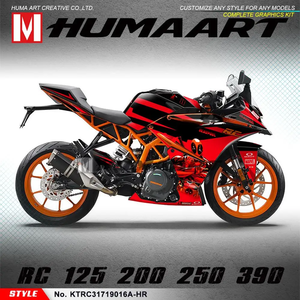

HUMAART Waterproof Graphic Personalized Stickers Full Vinyl Decals Kit Fit RC 125 200 RC125 RC200 2017 2018 2019 2020 2021 Red
