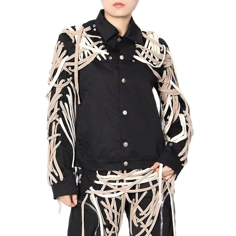 Drawstring повязки в стиле хип-хоп панк куртка для мужчин черный уличный стиль пальто