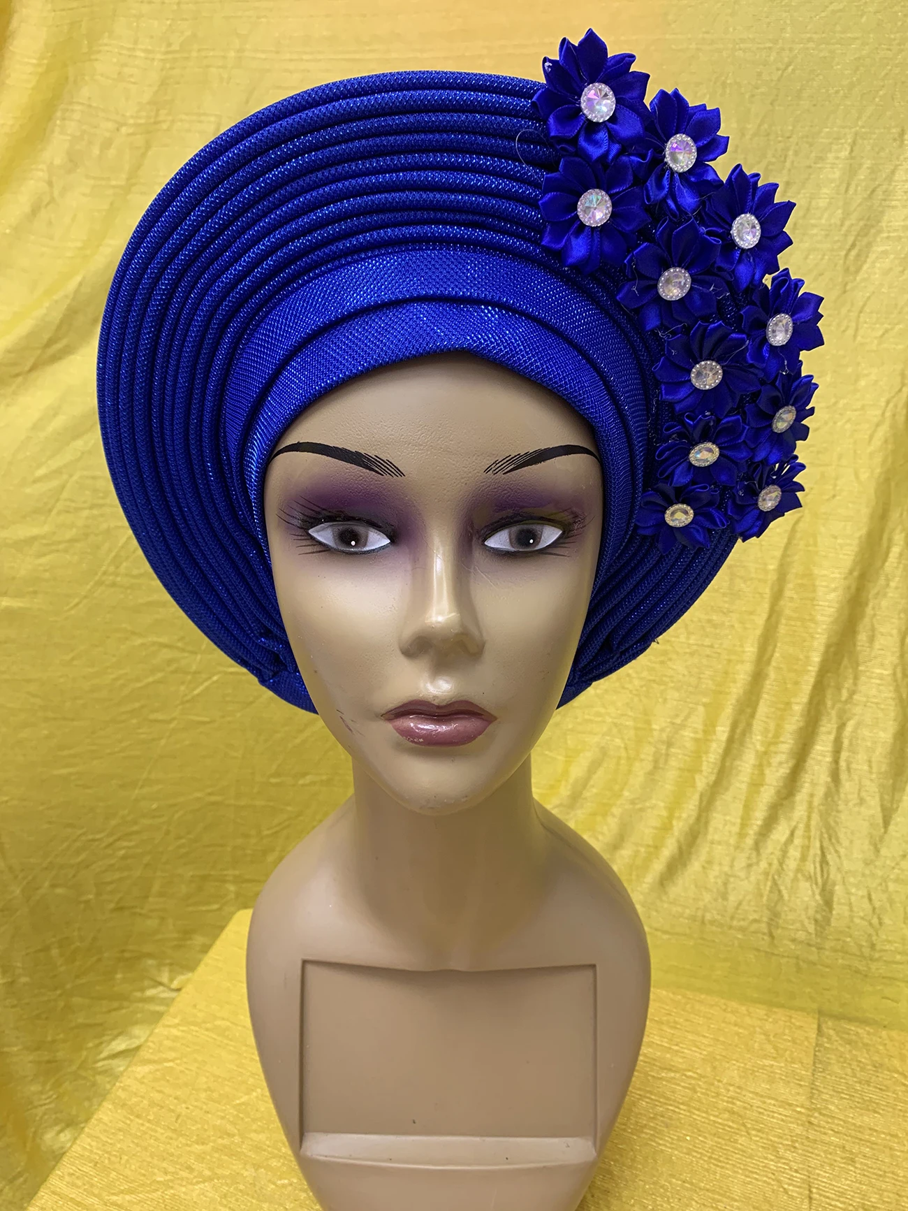 

Nigerian aso oke with stones women turban shawl african headties beaded fabric femme headgear sewing fabric for party