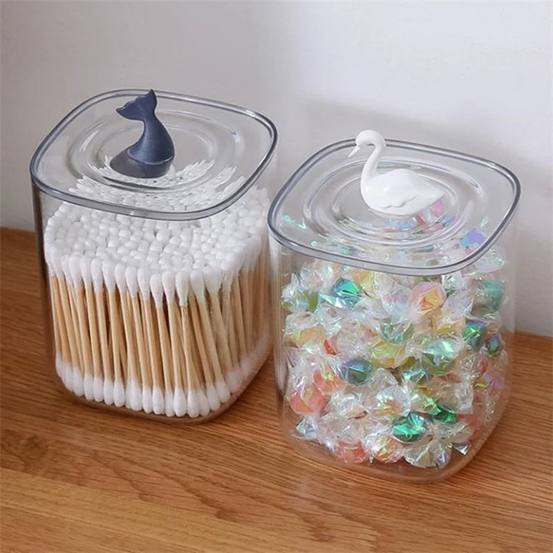 

Simple Transparent Storage Box, Multi-function Cotton Swab Storage Dustproof Desktop Storage Box with Lid, Round Sorting Box