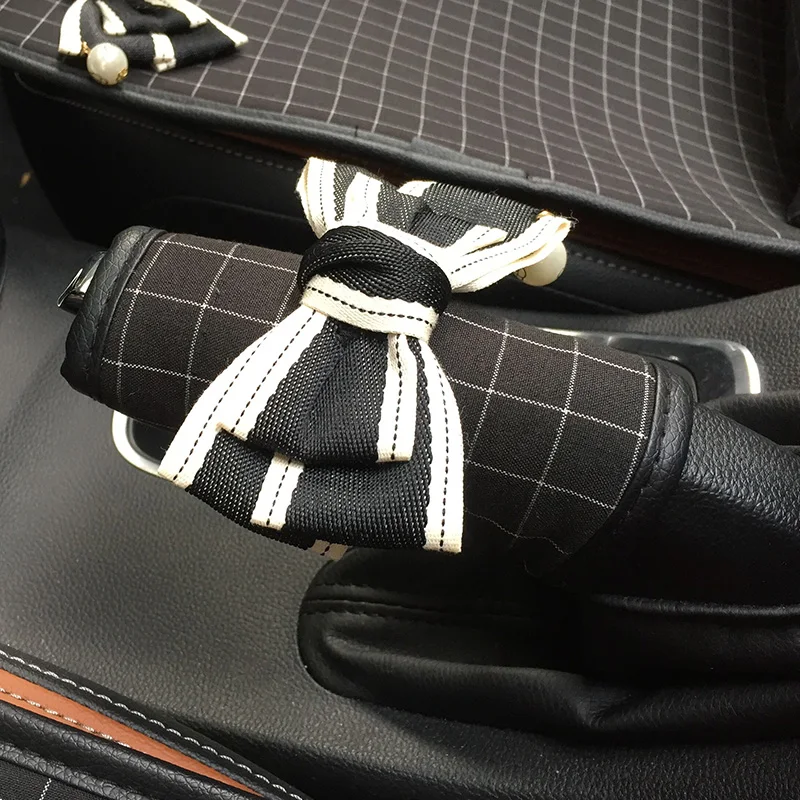 

New Bowknot Car Handbrake Cover Gear Shifter Knob Cover Classic Plaid Auto Hand Brake Cover Car Accessories for Women Girls