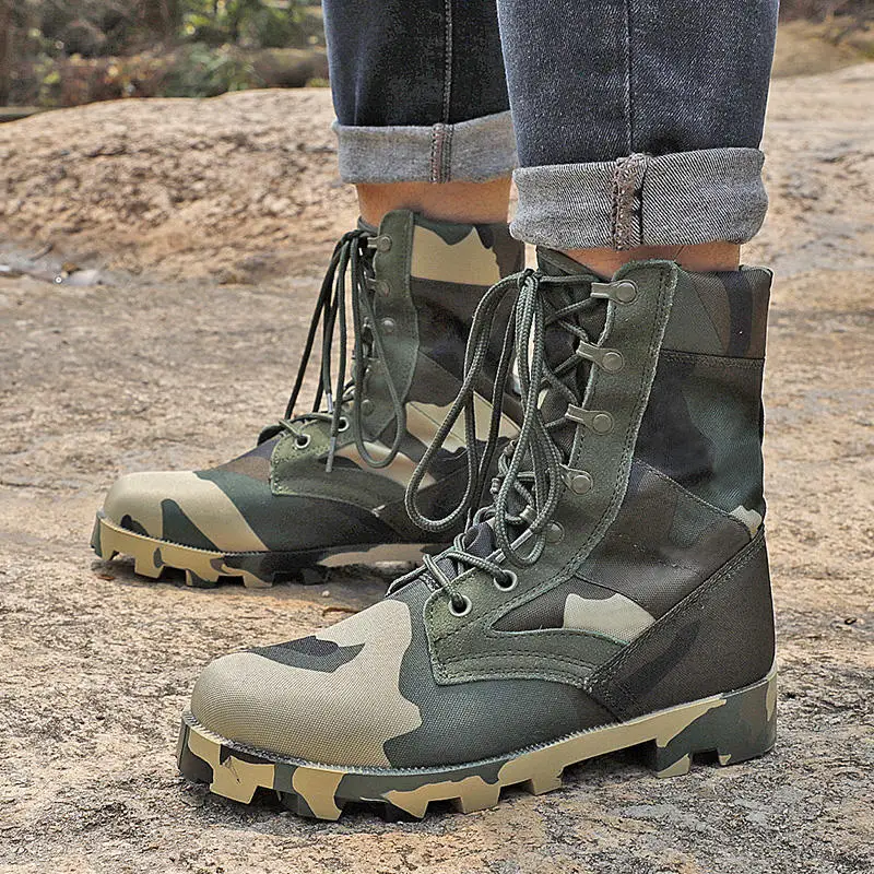 Модные камуфляжные походные охотничьи ботинки мужские зеленые